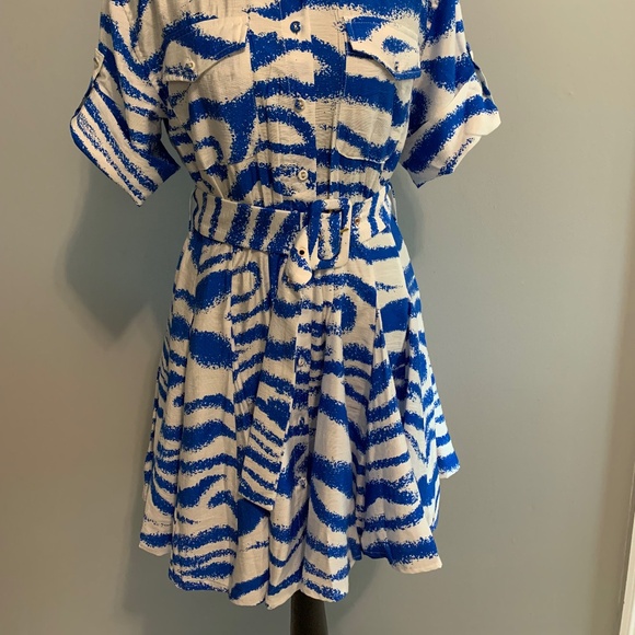 NWT Blue & White Zebra Striped Shirt Minidress - Picture 6 of 6